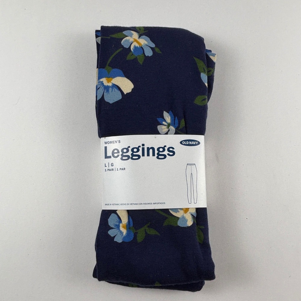 Old Navy Leggings Womens Large Navy Blue NWT Floral Print Cotton Stretch
